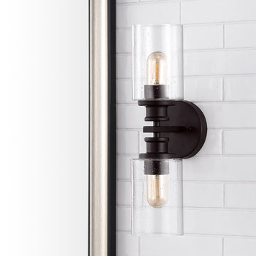 Jules Edison 16.5" Cylinder Iron/Seeded Glass Farmhouse Contemporary LED Wall Sconce - JONATHAN Y